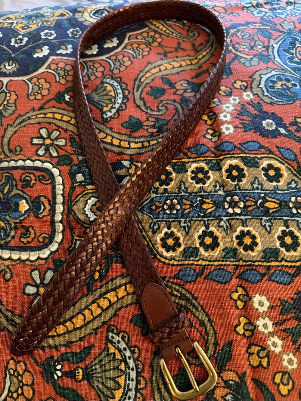 Talbots Braided Leather Belt in Chestnut Brown